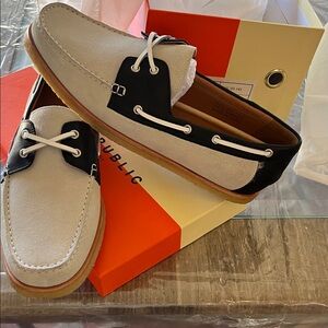 Men's Two-Tone Cream and Black Suede Boat Shoes